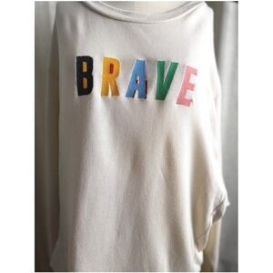 Blank Paige Brave Sweatshirt Cream Rainbow Graphic Pullover Large